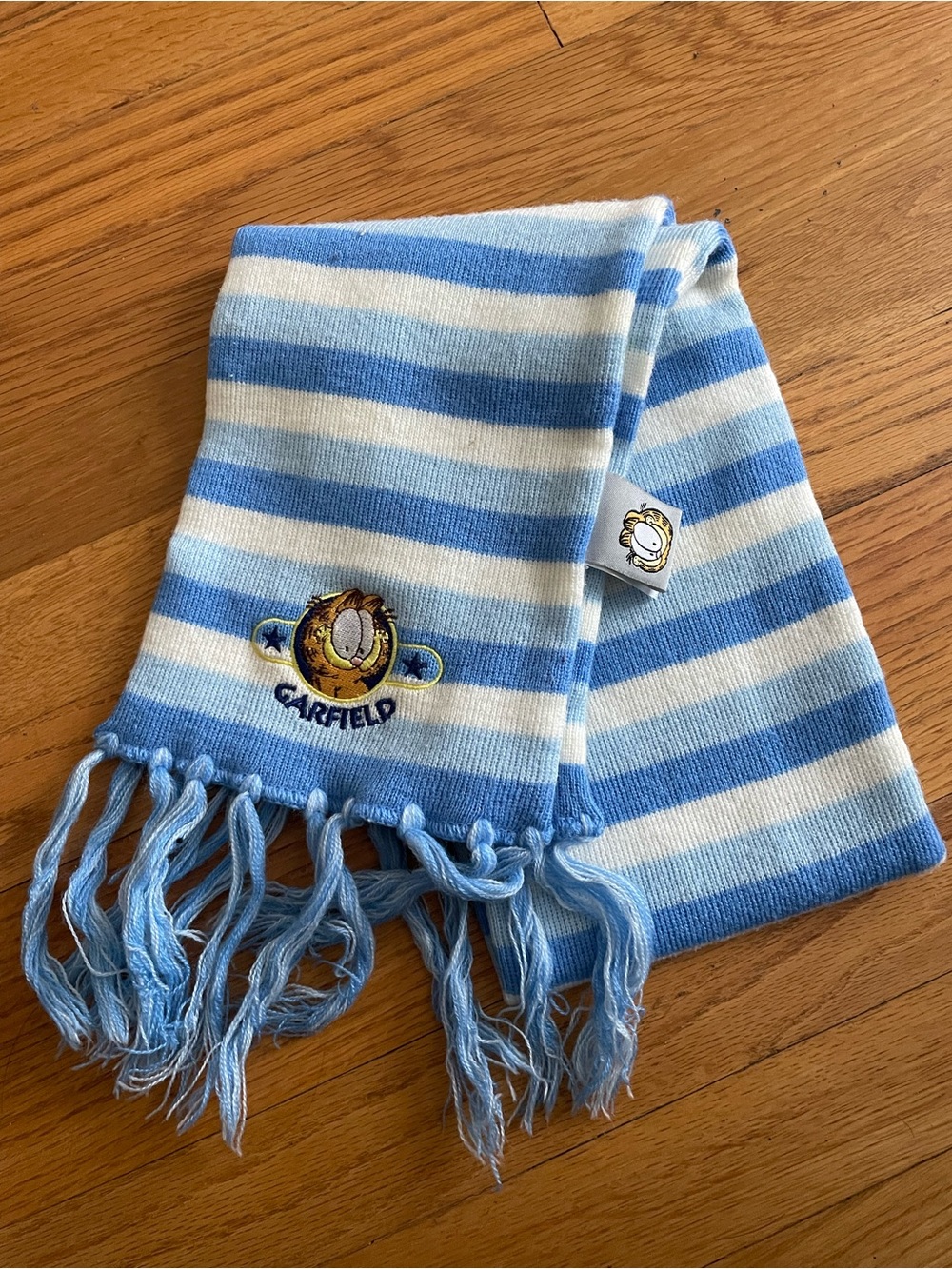Kids Blue & White Striped Knit Scarf